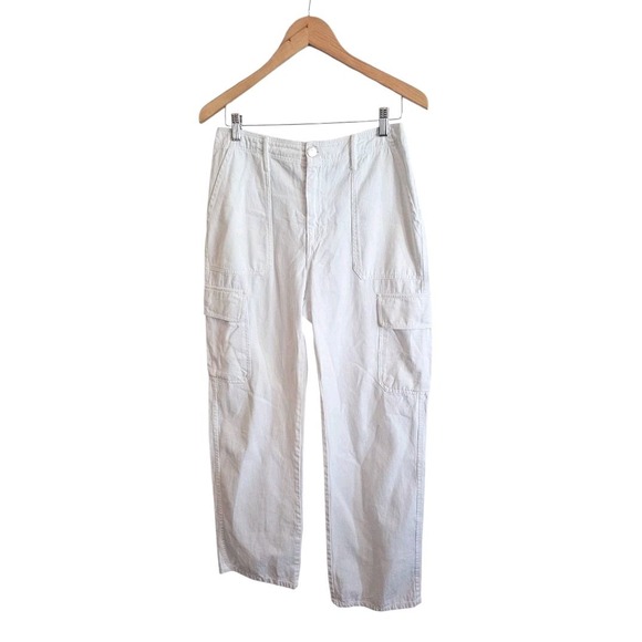 Zara TRF High Rise Straight Cargo Pants Oyster White Size 8 Preppy Nautical‎ - Picture 6 of 12